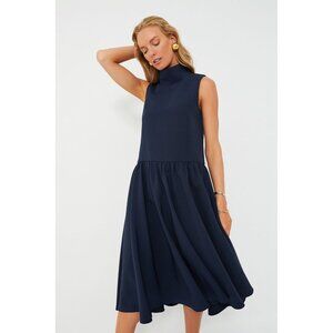 Tuckernuck Navy Blue Sleeveless Aerin Midi Dress size L High Neck Drop Waist